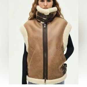 ZARA FAUX SHEARLING VEST Size S